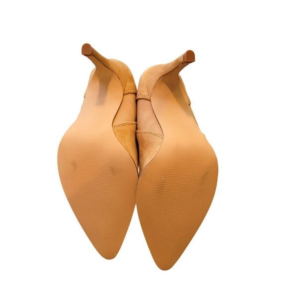 Mustard Tan Suede Heeled Bootie Ankle Boot Pointed Toe Size 5 JJ3320 - Picture 10 of 10